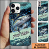 Joycorners Fishing Teal Honeycomb Water Burst Personalized Name Phone Case (10 Fish Species)