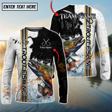 Joycorners Trout Fishing Split Grunge Splash Design Personalized Name, Team Name Long Sleeve Shirt