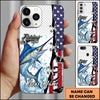 Joycorners Fishing American Flag Patriotic Water Splash Personalized Name Phone Case (10 Fish Species)