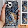 Joycorners Fishing Dark Hexagon Pattern Dynamic Splash Personalized Name Phone Case (10 Fish Species)