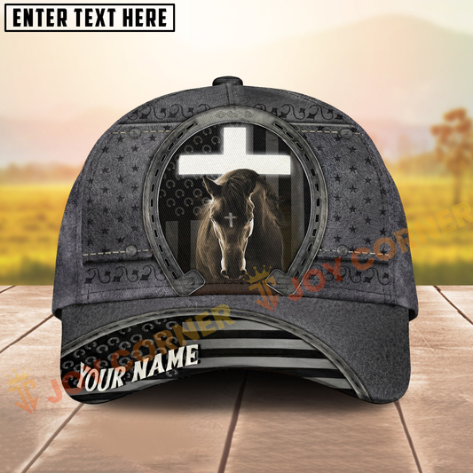 Joycorners Vintage Christian Horse & Cross Distressed Western Leather Personalized Name Cap (8 Breeds)