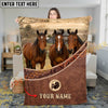 Joycorners Horse Three Horses on Countryside Farm Leather Weave Border Personalized Name 3D Blanket (8 Breeds)