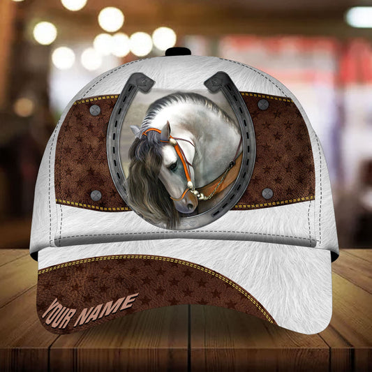 Personalized Isaac epic art horse zip leather with white fur pattern cap