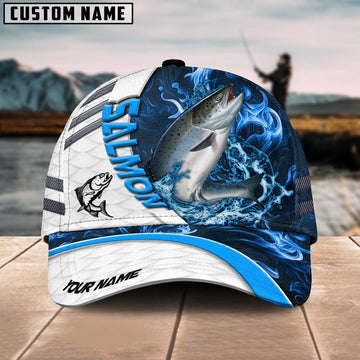 Joycorners Custom Name Salmon Fishing Blue Lava 3D Classic Cap