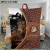 Joycorners Horse Close-Up with Wild Horse Silhouette Mountain Scene Leather Panel Personalized Name 3D Blanket (8 Breeds)