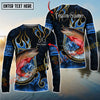 Joycorners Saltwater Fish Fishing Flame Dark Blue Luxury Pattern Personalized Name, Team Name Long Sleeve Shirt (6 Breeds)
