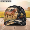 Joycorners Horse Black Leather Luxury Gold Pattern Personalized Name Cap (8 Breeds)