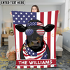 Joycorners Cool Cow Wearing USA Flag Bandana and Sunglasses Patriotic Style Personalized Name 3D Blanket (8 Breeds)