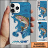 Joycorners Fishing Ocean Blue Wave Scale Pattern Splash Personalized Name Phone Case (10 Fish Species)