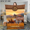 Joycorners Horse Western Sunset Running Herd Landscape Leather Badge Personalized Name 3D Blanket (8 Breeds)
