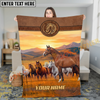 Joycorners Horse Western Sunset Running Herd Landscape Leather Badge Personalized Name 3D Blanket (8 Breeds)