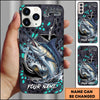 Joycorners Fishing Hexagon Tech Pattern Hook Icon Water Splash Personalized Name Phone Case (10 Fish Species)