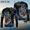 Joycorners Freshwater Fish Fishing Flame Dark Blue Luxury Pattern Personalized Name, Team Name Long Sleeve Shirt (6 Breeds)