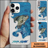 Joycorners Fishing Ocean Blue Wave Scale Pattern Splash Personalized Name Phone Case (10 Fish Species)
