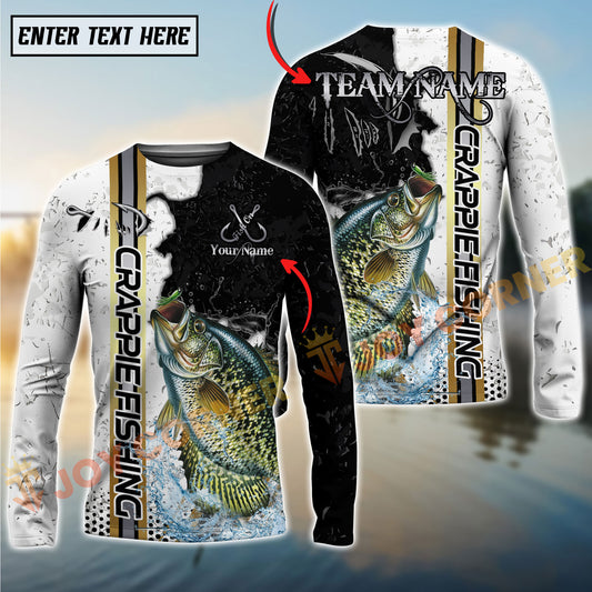 Joycorners Crappie Fishing Split Grunge Splash Design Personalized Name, Team Name Long Sleeve Shirt