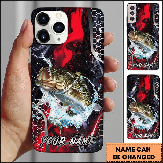Joycorners Fishing Red Black Abstract Lightning Splash Personalized Name Phone Case (10 Fish Species)