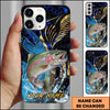 Joycorners Fishing Blue Honeycomb Splash Art Personalized Name Phone Case (10 Fish Species)