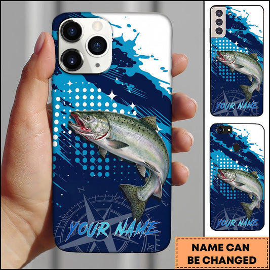 Joycorners Fishing Blue Ocean Compass Star Pop Art Personalized Name Phone Case (10 Fish Species)