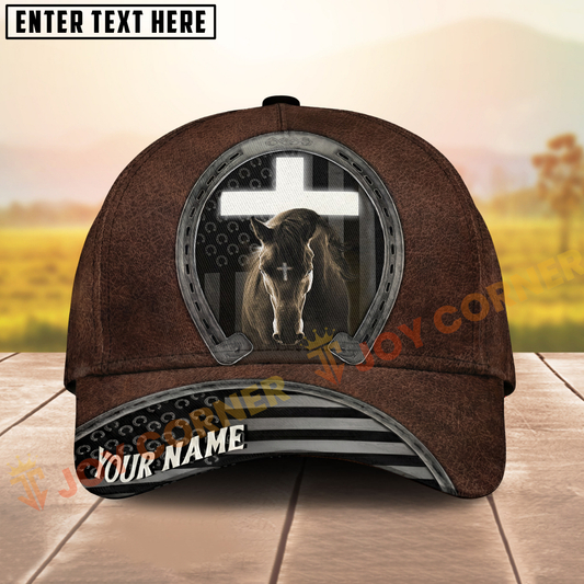 Joycorners Brown Leather Christian Horse & Cross Western Cowboy Personalized Name Cap (8 Breeds)
