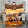 Joycorners Horse Western Sunset Running Herd Landscape Leather Badge Personalized Name 3D Blanket (8 Breeds)