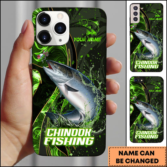 Joycorners Fishing Green Flame Splash Golden Line Personalized Name 3D Phone Case (10 Fish Species)