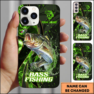 Joycorners Fishing Green Flame Splash Golden Line Personalized Name 3D Phone Case (10 Fish Species)