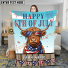Joycorners Happy 4th of July Cow with USA Scarf Fireworks Patriotic Personalized Name 3D Blanket (8 Breeds)