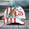 Joycorners Fishing Red Blue Seawwave American Flag Pattern Sport Pattern Personalized Name 3D Cap (11 Breeds)