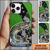 Joycorners Fishing Neon Green Honeycomb Wave Splash Personalized Name Phone Case (10 Fish Species)
