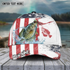 Joycorners Fishing Red Blue Seawwave American Flag Pattern Sport Pattern Personalized Name 3D Cap (11 Breeds)