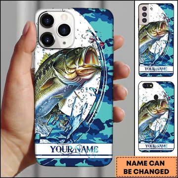 Joycorners Fishing Phone Case Jumping Blue Camo Water Splash Personalized Name 3D Phone Case (10 Fish Species)