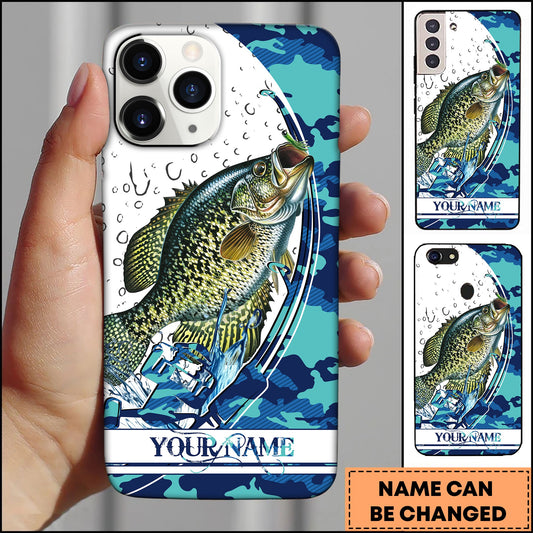 Joycorners Fishing Phone Case Jumping Blue Camo Water Splash Personalized Name 3D Phone Case (10 Fish Species)