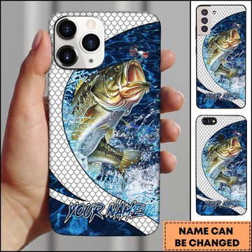 Joycorners Fishing Phone Case Scale Deep Blue Water Splash Personalized Name 3D Phone Case (10 Fish Species)