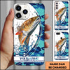 Joycorners Fishing Phone Case Jumping Blue Camo Water Splash Personalized Name 3D Phone Case (10 Fish Species)