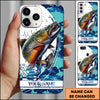 Joycorners Fishing Phone Case Jumping Blue Camo Water Splash Personalized Name 3D Phone Case (10 Fish Species)