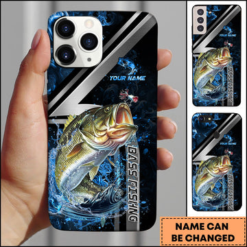Joycorners Bass Splash Water Lightning Stripe Dark Blue Art Personalized Name Phone Case