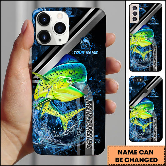 Joycorners Mahi-mahi Splash Water Lightning Stripe Dark Blue Art Personalized Name Phone Case