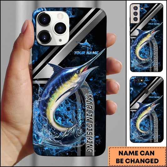 Joycorners Marlin Splash Water Lightning Stripe Dark Blue Art Personalized Name Phone Case