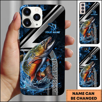 Joycorners Trout Splash Water Lightning Stripe Dark Blue Art Personalized Name Phone Case