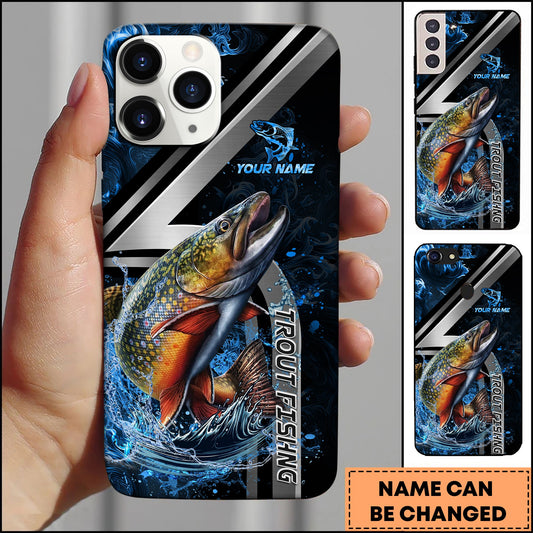 Joycorners Trout Splash Water Lightning Stripe Dark Blue Art Personalized Name Phone Case