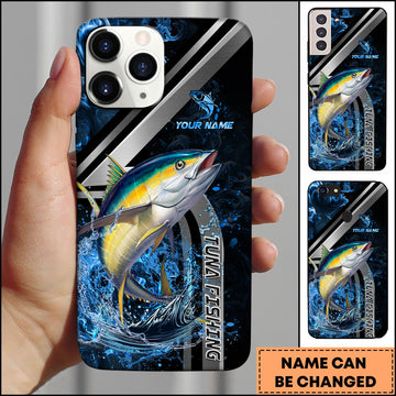 Joycorners Tuna Splash Water Lightning Stripe Dark Blue Art Personalized Name Phone Case