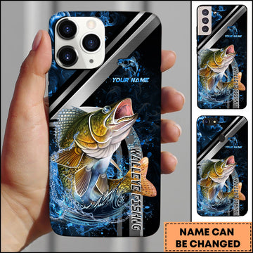 Joycorners Walleye Splash Water Lightning Stripe Dark Blue Art Personalized Name Phone Case