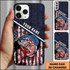 Joycorners Fishing Patriotic USA Flag Honeycomb Tech Style Personalized Name Phone Case (10 Fish Species)