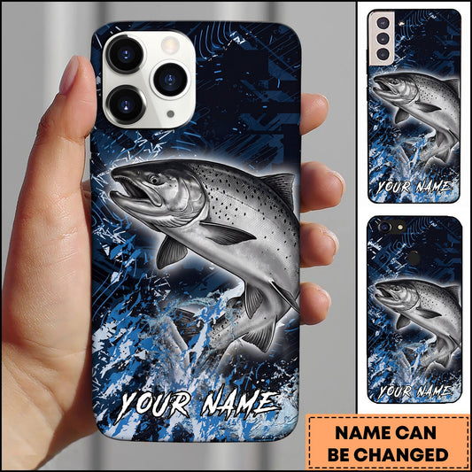 Joycorners Fishing Blue Grunge Splash Effect Personalized Name Phone Case (10 Fish Species)