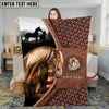 Joycorners Horse Close-Up with Wild Horse Silhouette Mountain Scene Leather Panel Personalized Name 3D Blanket (8 Breeds)