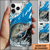 Joycorners Fishing Jumping Blue Geometric Splash Art Personalized Name Phone Case (10 Fish Species)