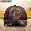 Joycorners Horse Dark Brown Leather Horseshoe Pattern Personalized Name Cap (8 Breeds)