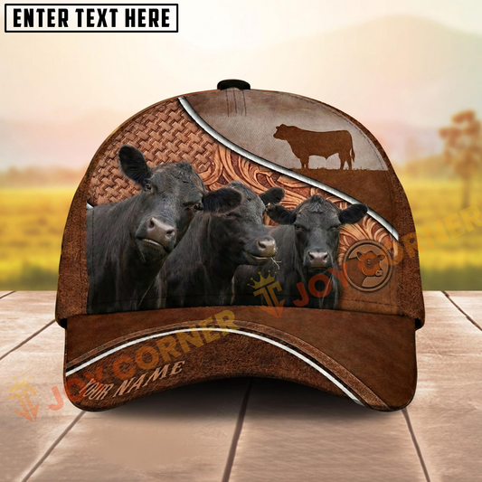 Joycorners Cow Farm Vintage Ranch Leather Cow Silhouette Personalized Name Cap (8 Breeds)