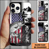 Joycorners Fishing Patriotic USA Flag Mountain Angler Silhouette Personalized Name Phone Case (10 Fish Species)