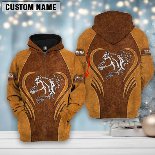 Joycorners Custom Name Farm Horse Lovers Heart Leather Pattern Merry Christmas 3D Printed Hoodie